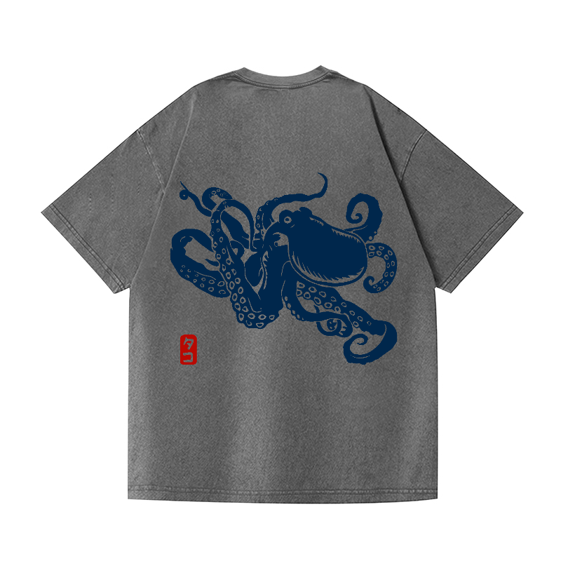 Octopus Vintage Wash Japanese Design Back Art T-Shirt