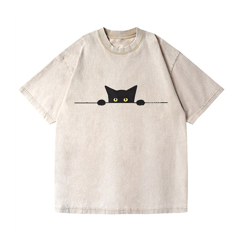 Black Cat Vintage Wash Japanese Design T-Shirt