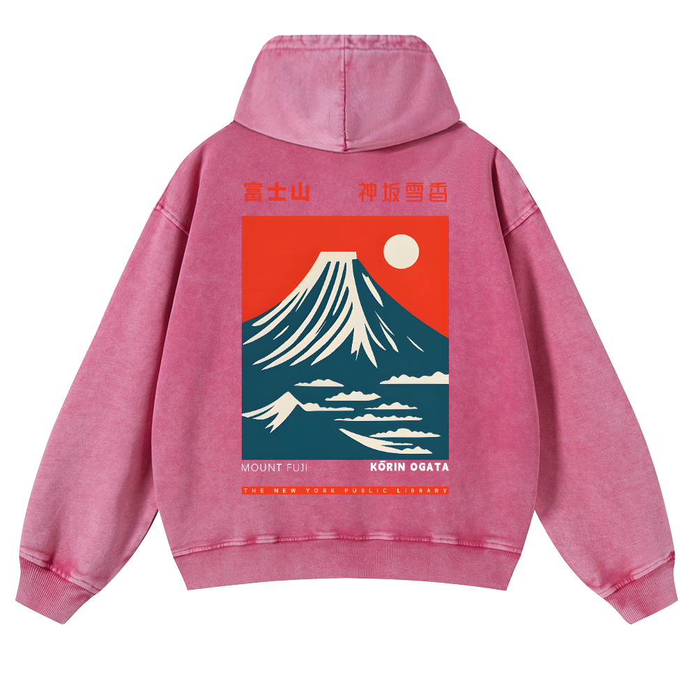 Mount Fuji Vintage Washed Cotton Back Art Hoodie