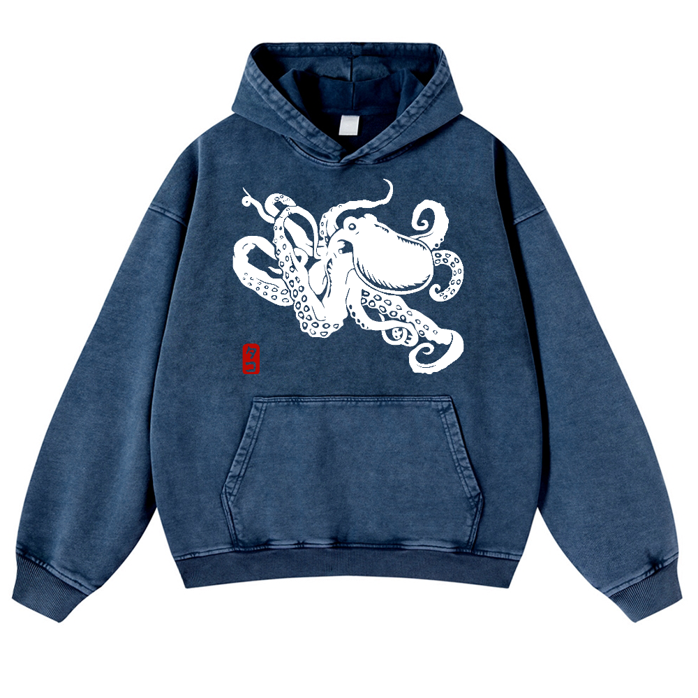 Octopus Vintage Washed Thick Cotton Hoodie