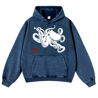 Octopus Vintage Washed Thick Cotton Hoodie