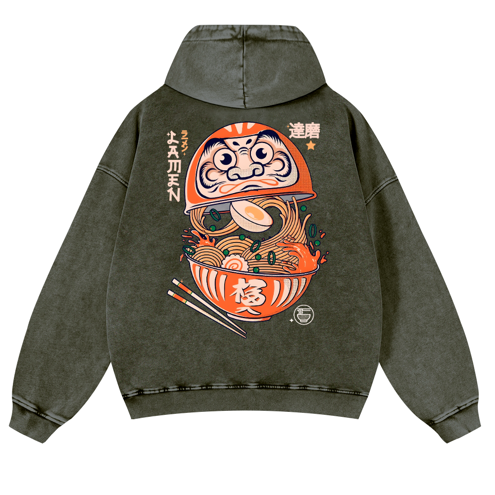 Daruma Ramen Vintage Washed Cotton Back Art Hoodie
