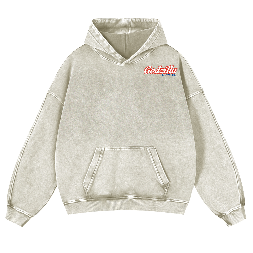 Godzilla Cup Noodles Vintage Washed Cotton Back Art Hoodie