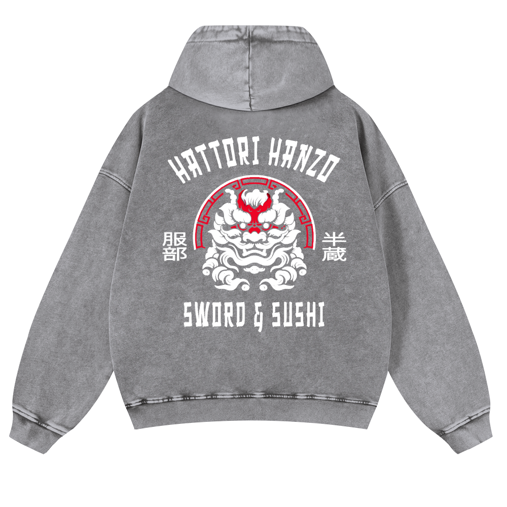Hattori Hanzo Komainu Vintage Washed Cotton Back Art Hoodie