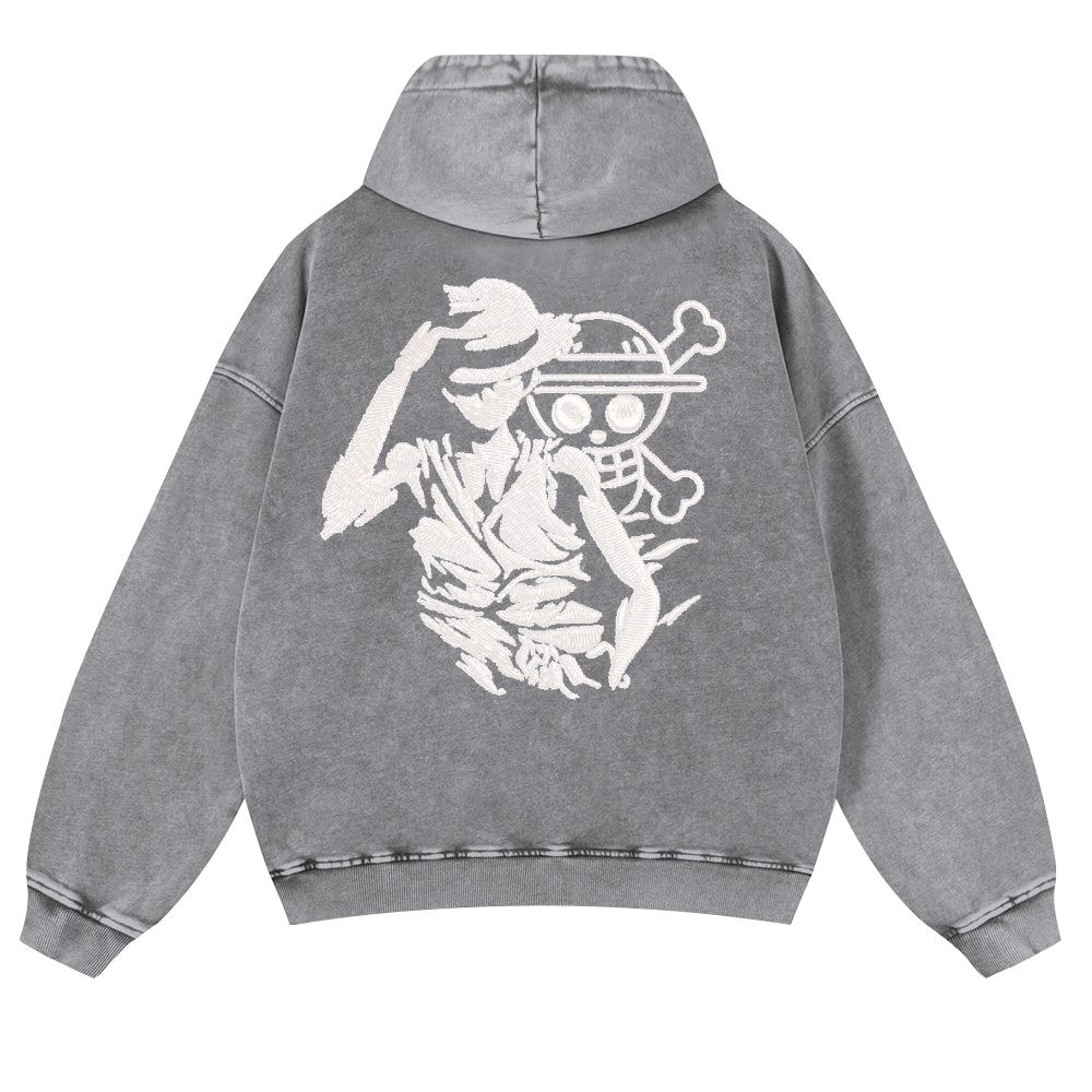 One Piece Vintage Washed Cotton Back Art Hoodie