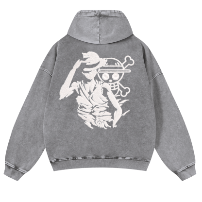 One Piece Vintage Washed Cotton Back Art Hoodie