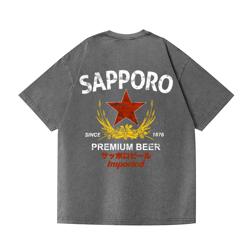 Sapporo Beer Vintage Wash Japanese Design Back Art T-Shirt