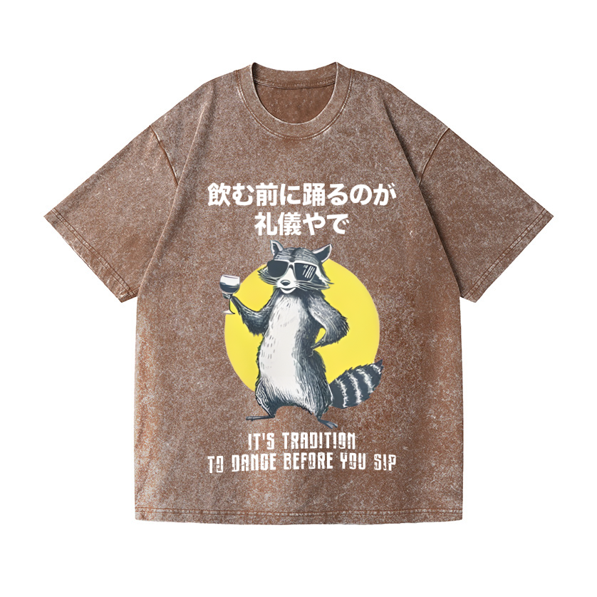 Raccoon Vintage Wash Japanese Design T-Shirt