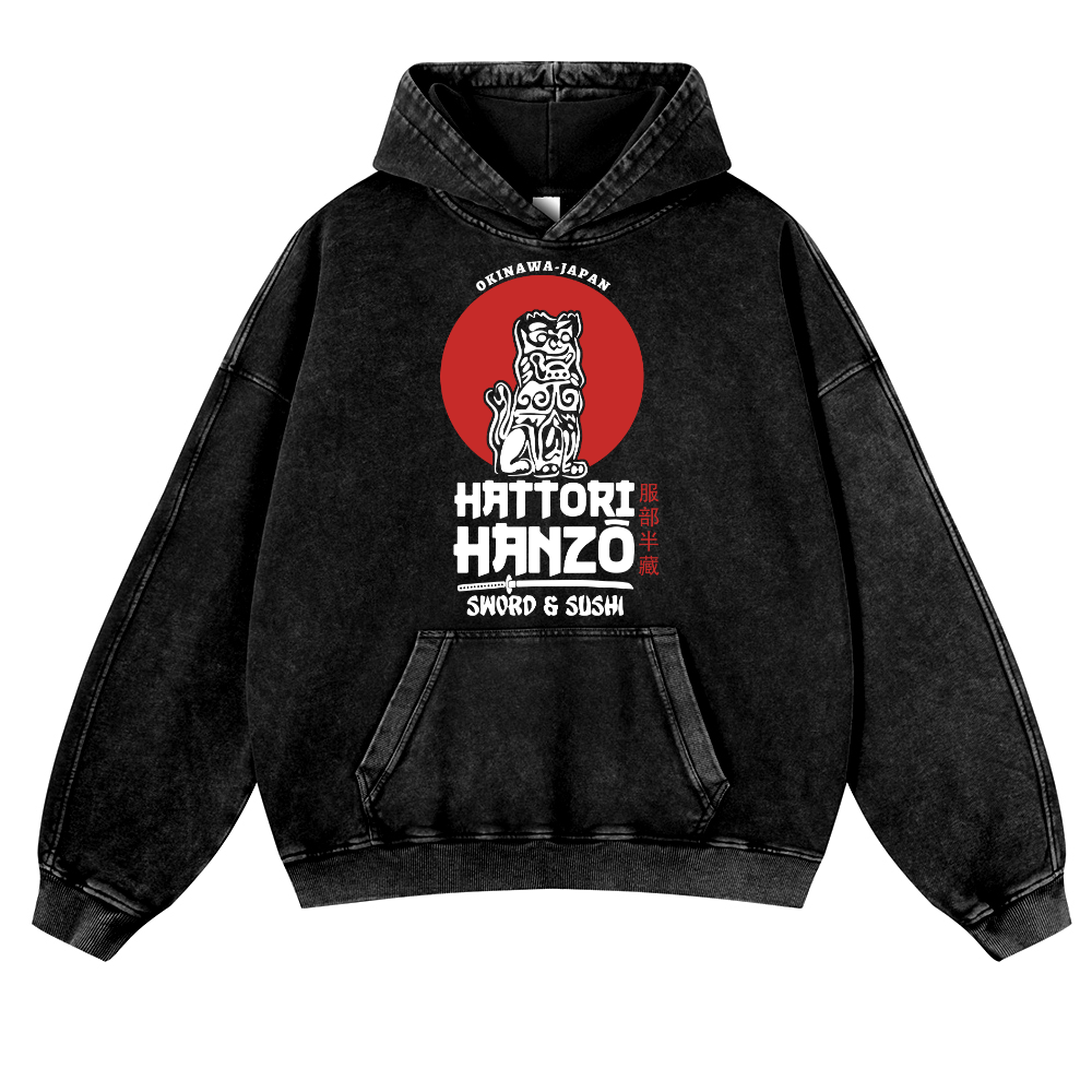 Okinawa Hattori Hanzo Komainu Vintage Washed Thick Cotton Hoodie