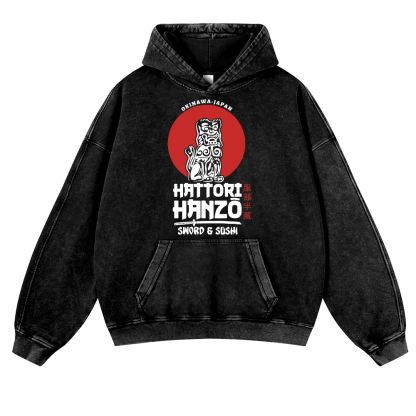 Okinawa Hattori Hanzo Komainu Vintage Washed Thick Cotton Hoodie