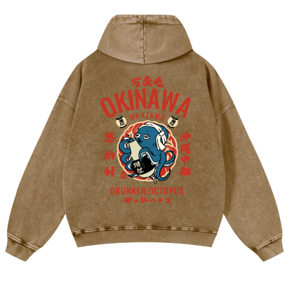 Okinawa Drunken Octopus Vintage Washed Cotton Back Art Hoodie