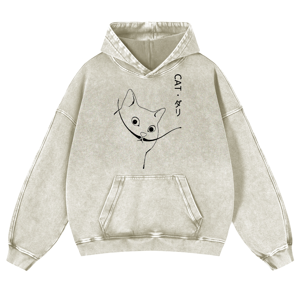 CAT Vintage Washed Thick Cotton Hoodie