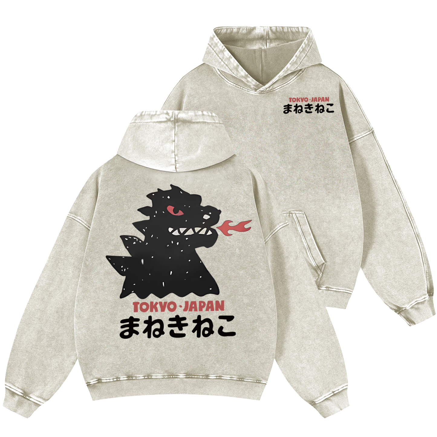 Godzilla Monster Tokyo Japan Vintage Washed Cotton Back Art Hoodie