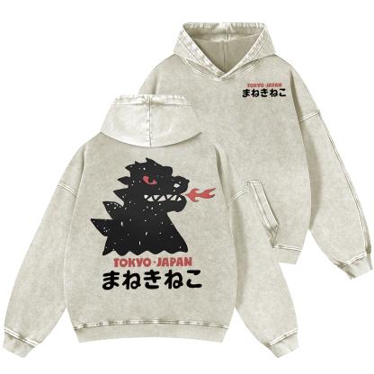 Godzilla Monster Tokyo Japan Vintage Washed Cotton Back Art Hoodie