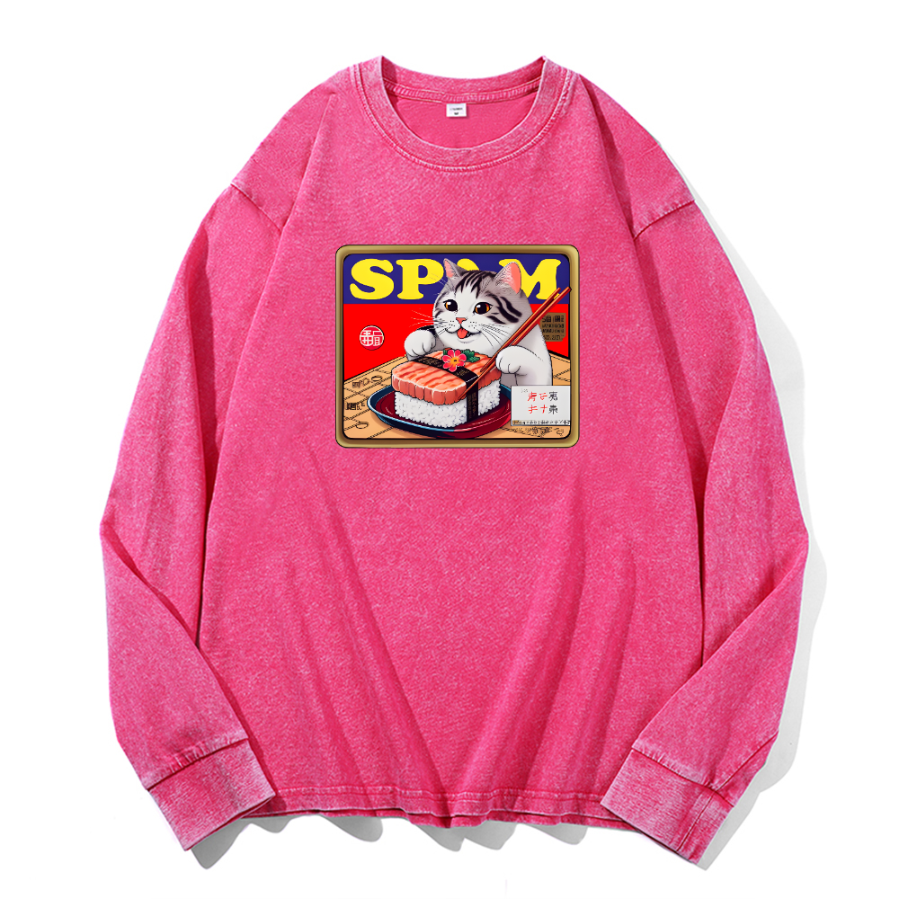 Spam Cat Vintage Cotton Wash Crewneck Sweatshirt