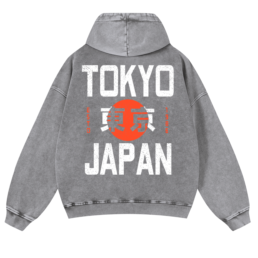 Tokyo Japan 1986 Vintage Washed Cotton Back Art Hoodie