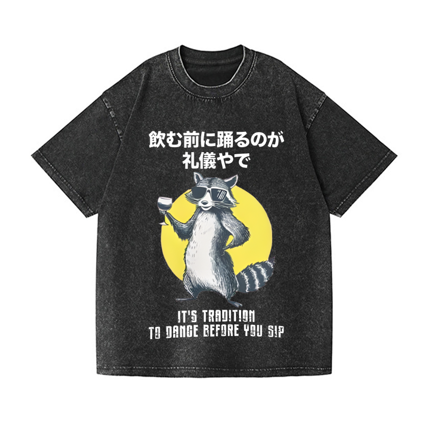 Raccoon Vintage Wash Japanese Design T-Shirt