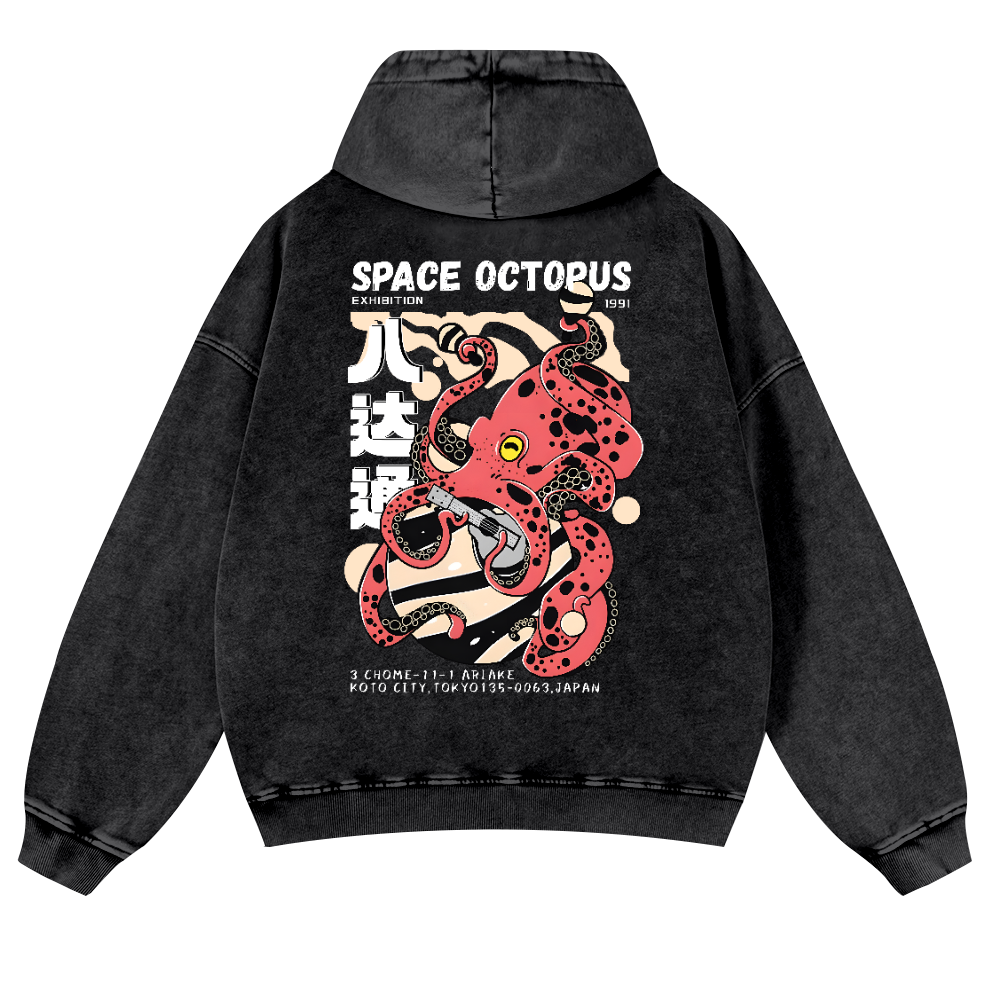 Space Octopus Vintage Washed Cotton Back Art Hoodie