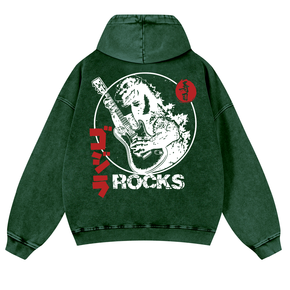 Rock Godzilla Vintage Washed Cotton Back Art Hoodie