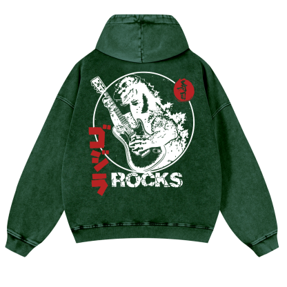 Rock Godzilla Vintage Washed Cotton Back Art Hoodie