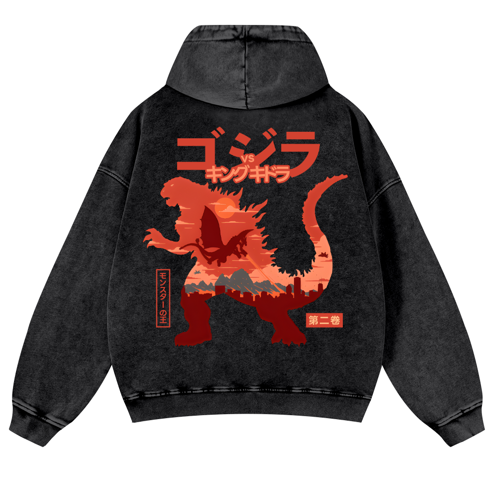 Godzilla Vintage Washed Cotton Back Art Hoodie