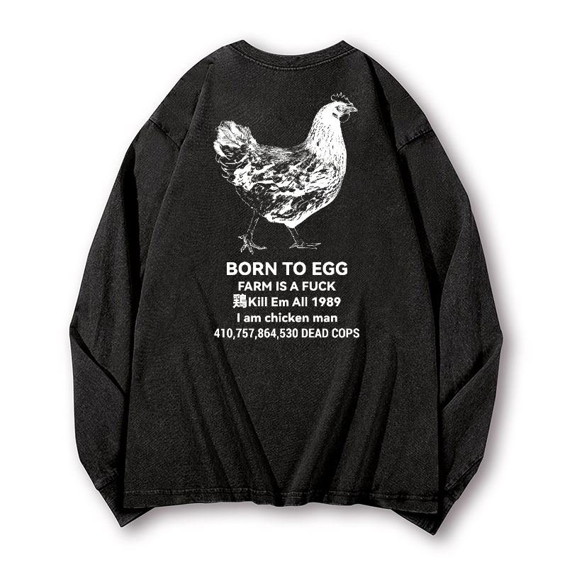 Chicken Vintage Washed Cotton Back Art Long-sleeve T-shirt