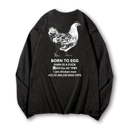 Chicken Vintage Washed Cotton Back Art Long-sleeve T-shirt