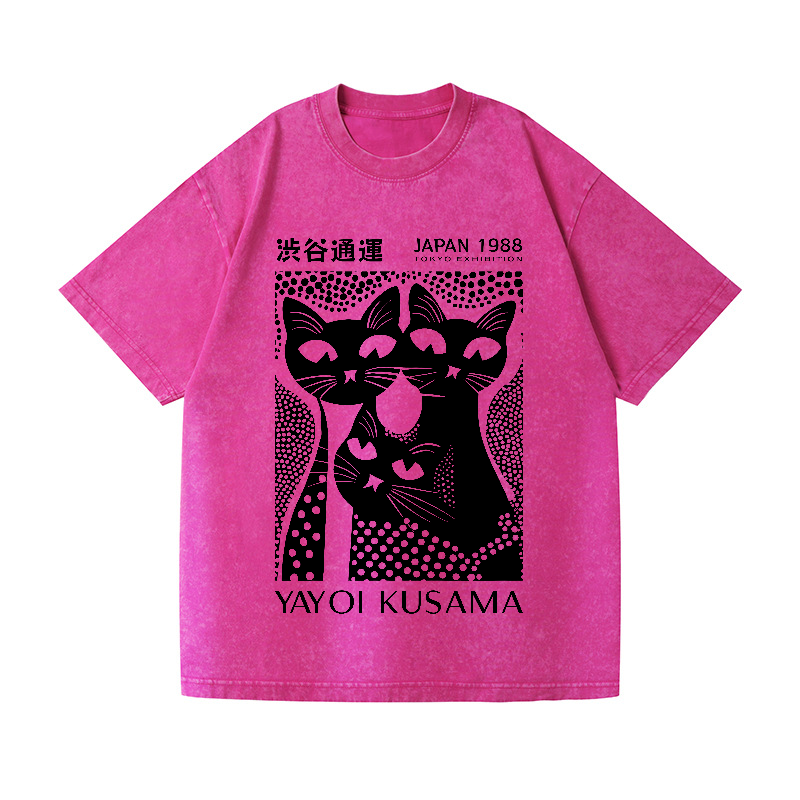 Yayoi Kusama Black Cat  Vintage Wash Japanese Design T-Shirt