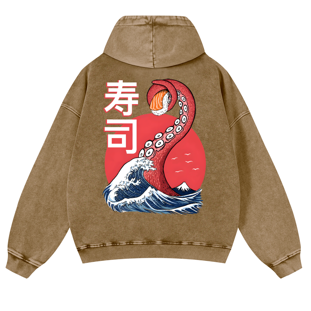 Sushi Octopus Vintage Washed Cotton Back Art Hoodie