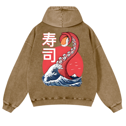 Sushi Octopus Vintage Washed Cotton Back Art Hoodie