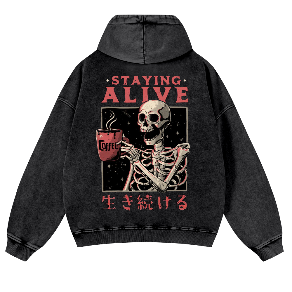 Skull Vintage Washed Cotton Back Art Hoodie