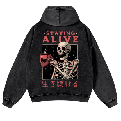 Skull Vintage Washed Cotton Back Art Hoodie