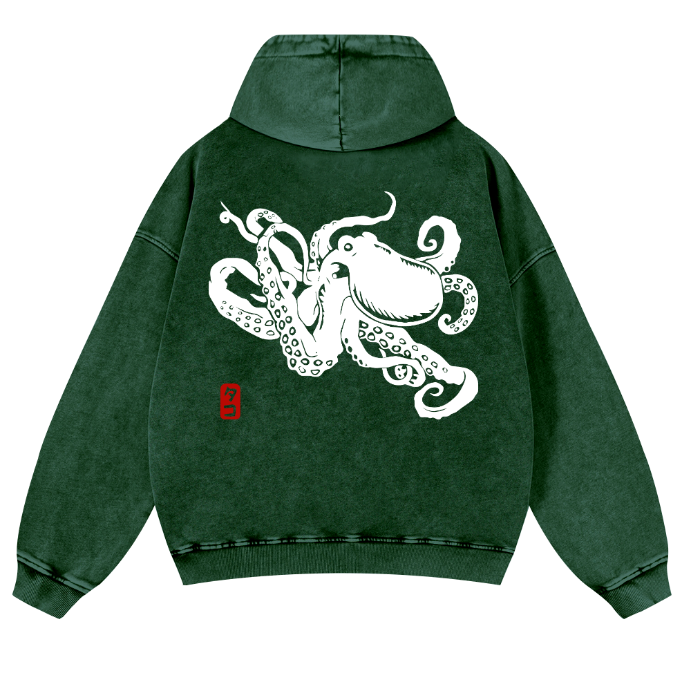 Octopus Vintage Washed Cotton Back Art Hoodie