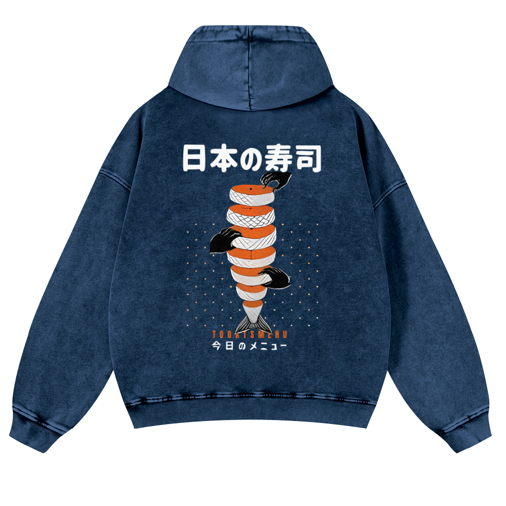 Delicious Salmon Sushi Vintage Washed Cotton Back Art Hoodie