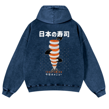 Delicious Salmon Sushi Vintage Washed Cotton Back Art Hoodie