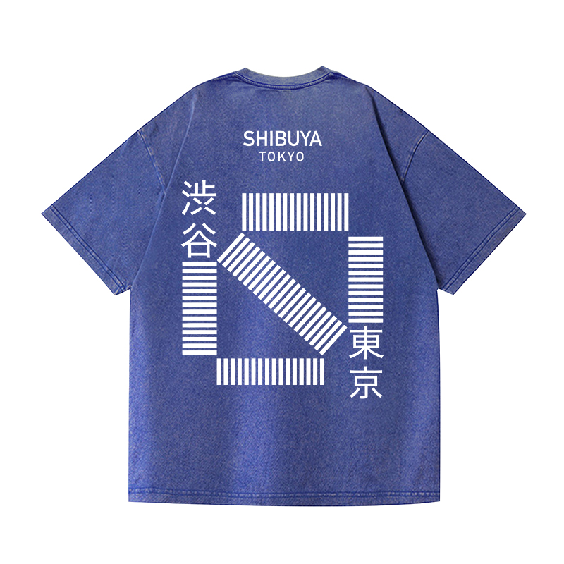 Shibuya Tokyo Vintage Wash Japanese Design Back Art T-Shirt