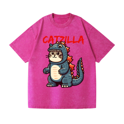 Catzilla Cat Godzilla Vintage Wash Japanese Design T-Shirt