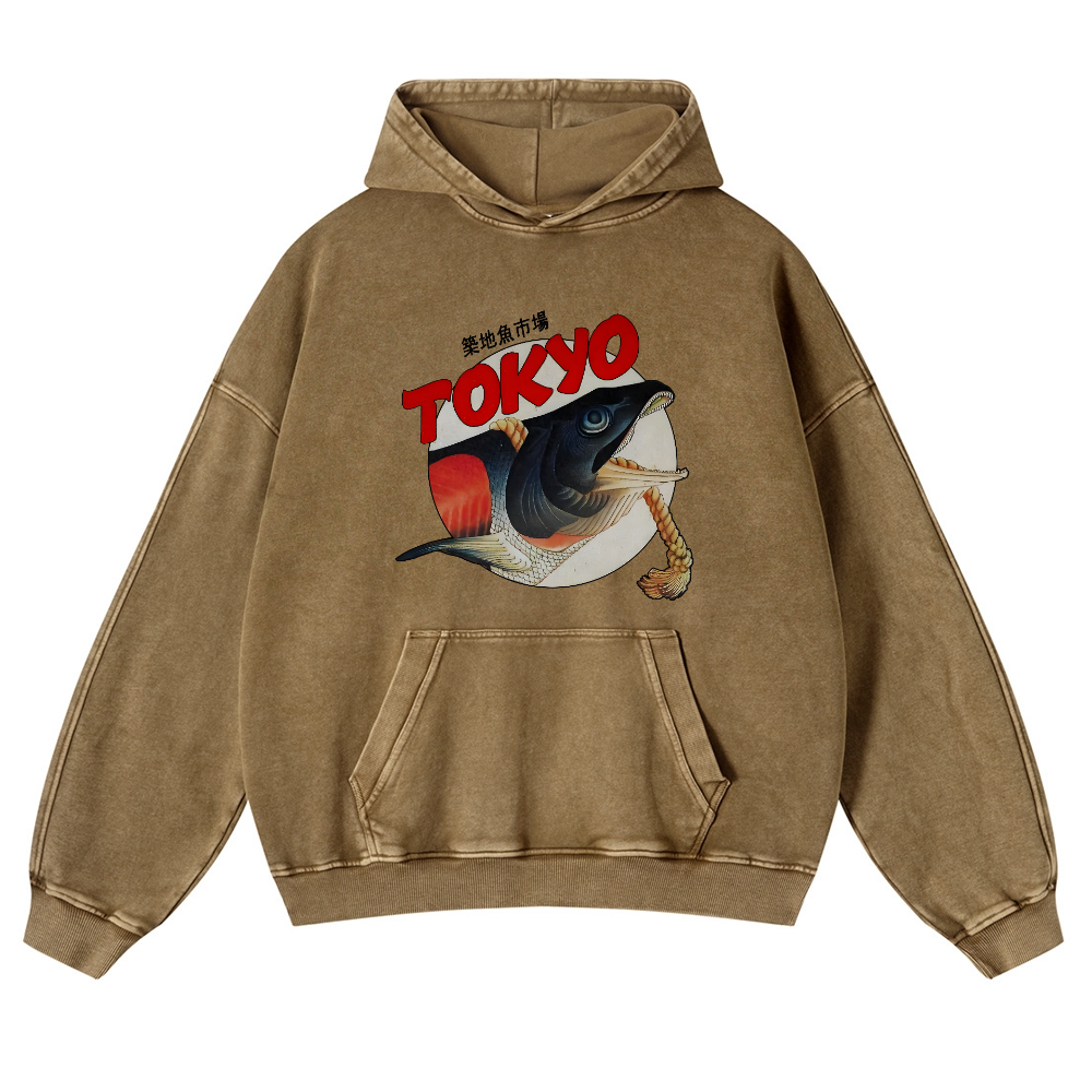 Tsukiji Fish Market Vintage Washed Thick Cotton Hoodie