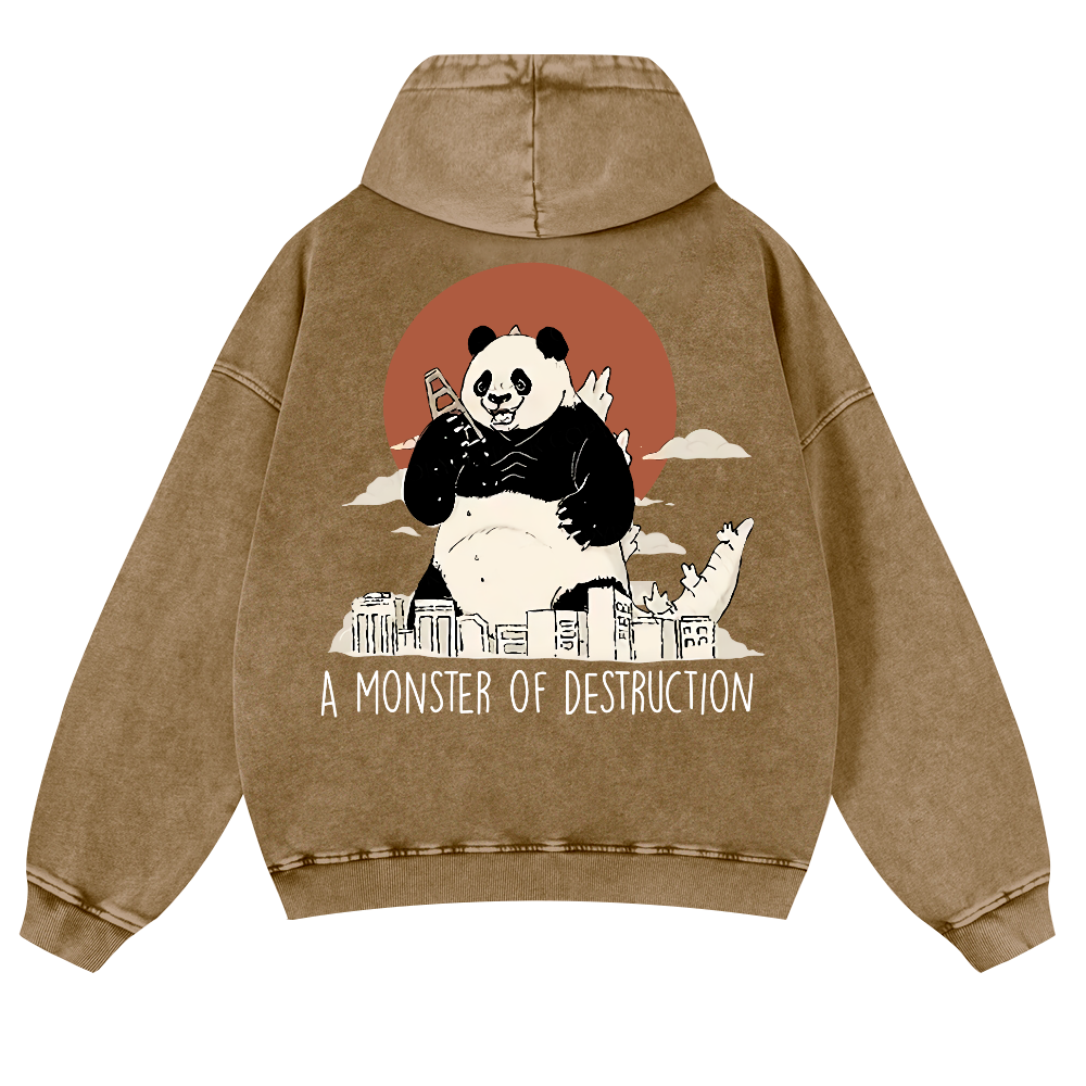 Panda Godzilla Vintage Washed Cotton Back Art Hoodie