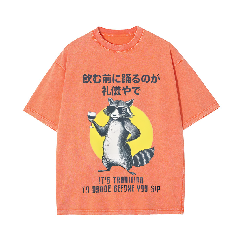 Raccoon Vintage Wash Japanese Design T-Shirt