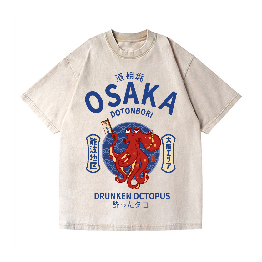 Osaka Dotonbori Drunken Octopus Vintage Wash Japanese Design T-Shirt