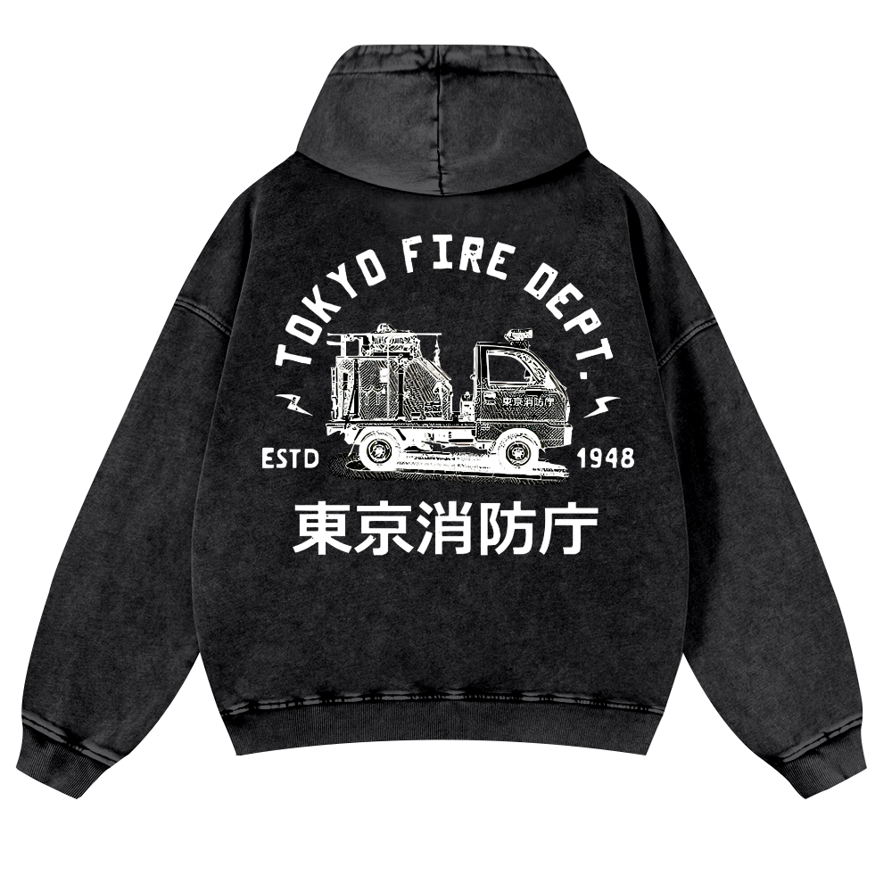 Tokyo Fire Dept Vintage Washed Cotton Back Art Hoodie