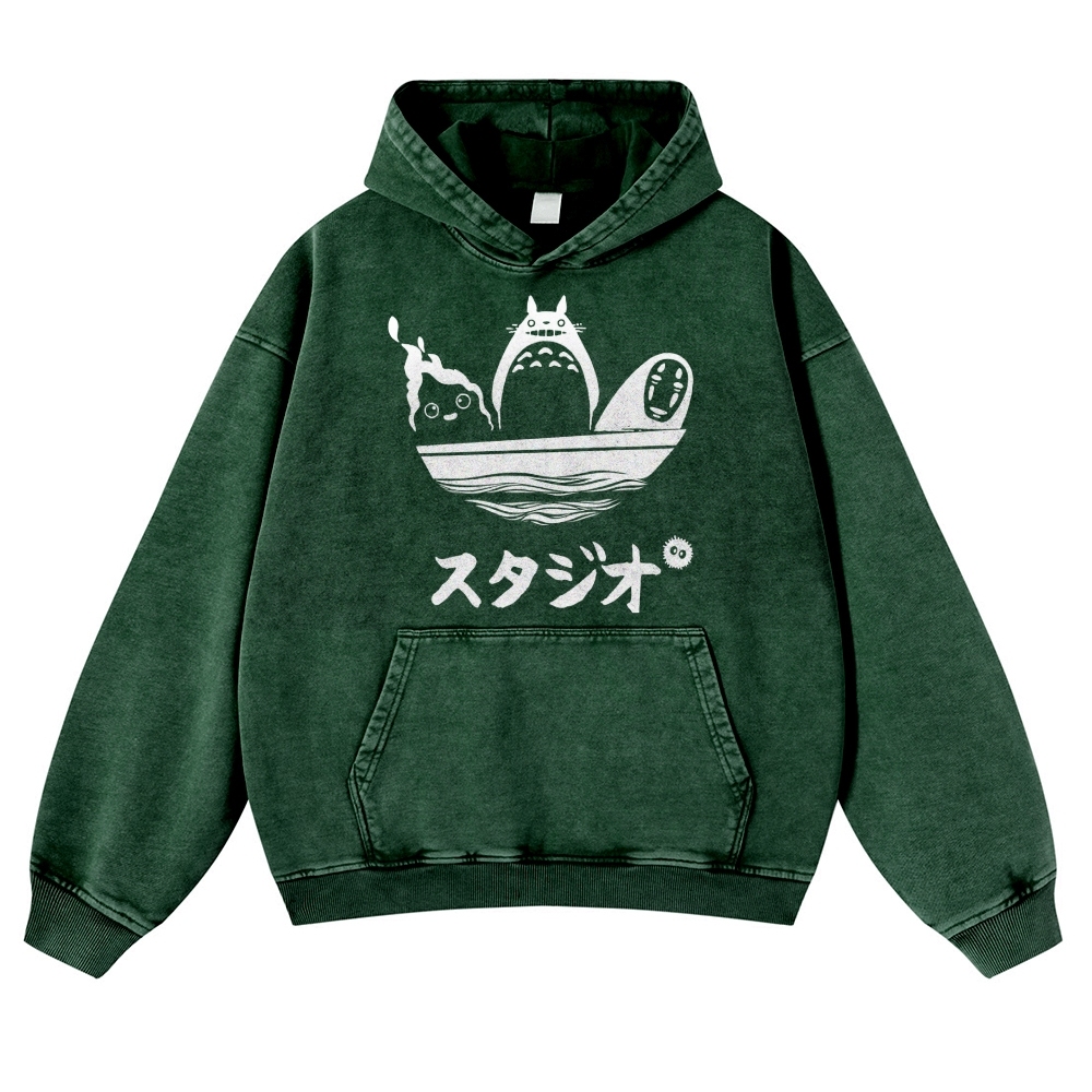 Howl's Moving Castle/My Neighbor Totoro/Spirited Away No Face Kaonashi Ghibli Anime Vintage Washed Thick Cotton Hoodie
