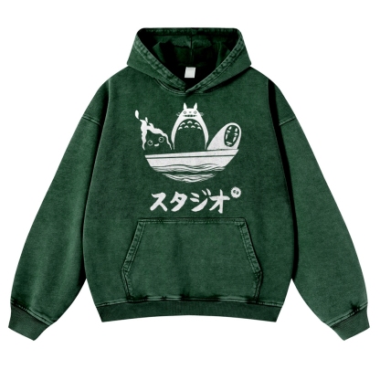 Howl's Moving Castle/My Neighbor Totoro/Spirited Away No Face Kaonashi Ghibli Anime Vintage Washed Thick Cotton Hoodie
