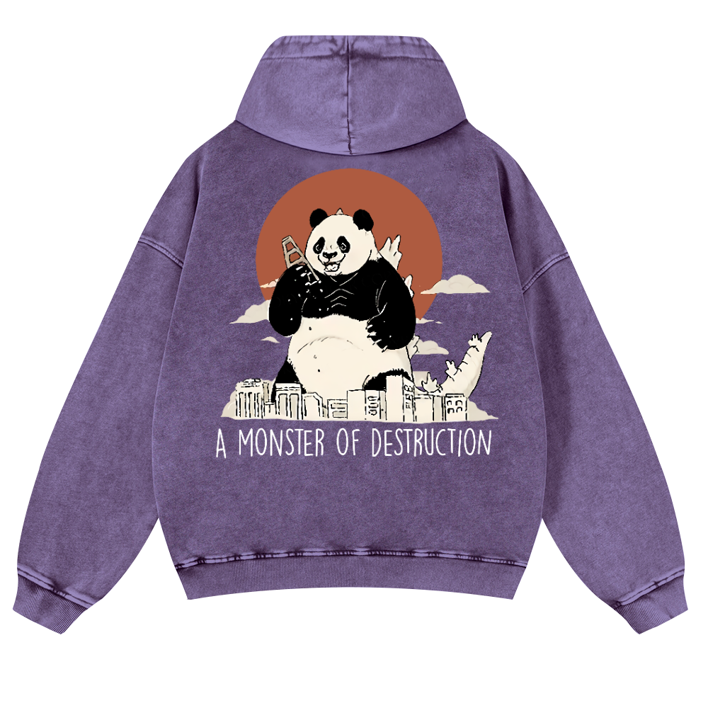 Panda Godzilla Vintage Washed Cotton Back Art Hoodie