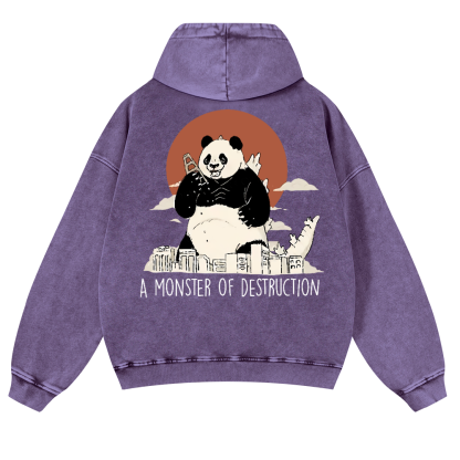 Panda Godzilla Vintage Washed Cotton Back Art Hoodie
