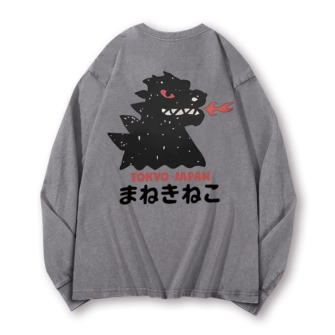 Godzilla Monster Tokyo Japan Vintage Washed Cotton Back Art Long-sleeve T-shirt