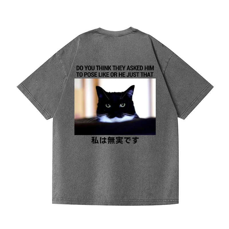 Cat Vintage Wash Japanese Design Back Art T-Shirt