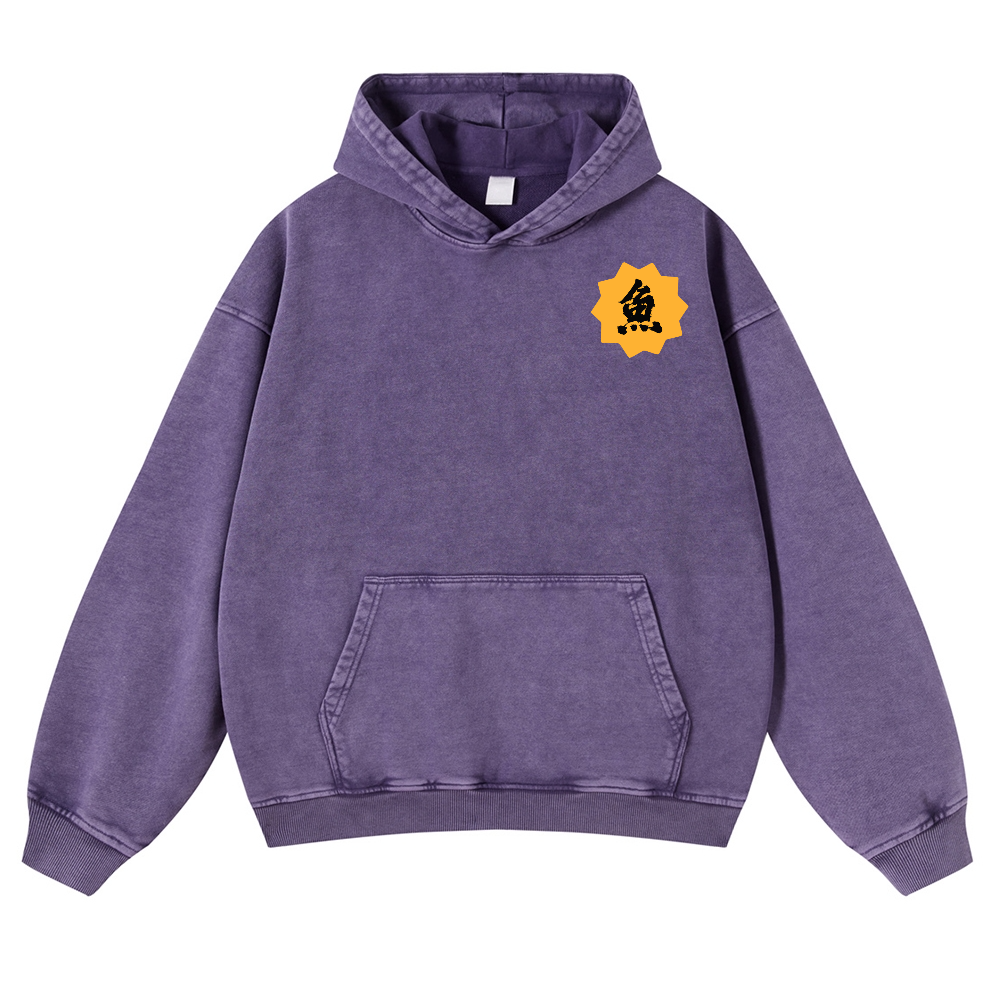 Geisha Fish Sushi Vintage Washed Cotton Back Art Hoodie