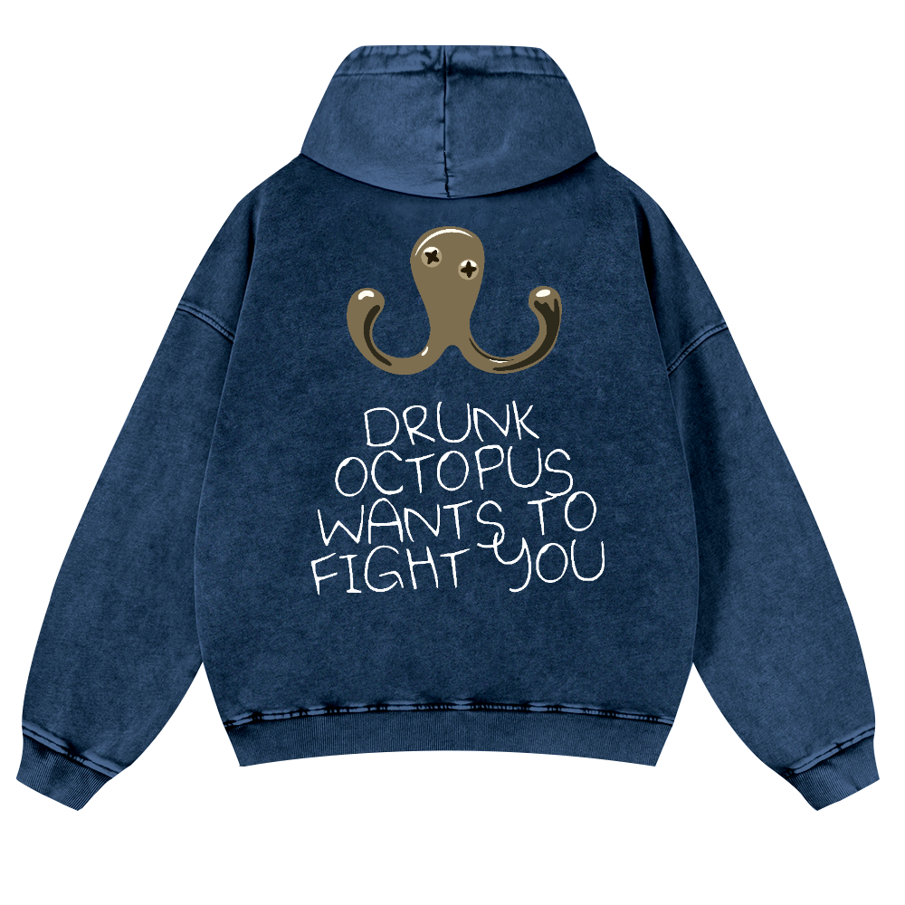 Drunken Octopus Vintage Washed Cotton Back Art Hoodie